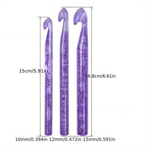 TEMU 보라색 글리터 크로셰 후크 세트 - 투명 시퀸 플라스틱, 양모 뜨개질 & 공예용 10+12+15mm 사이즈