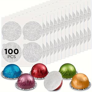 TEMU 베르티올라인 머신용 재사용 가능한 알루미늄 포일 뚜껑 100개 세트, 64mm 커피 캡슐 및 리필 팟