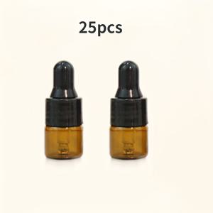 TEMU 25개 미니 호박색 유리 드로퍼 병 - 필수 오일 및 향수를 위한 누출 방지 리필 가능 용기, 블랙 캡 포함 - 샘플링 및 이동 중 사용에 완벽한 여행 액세서리