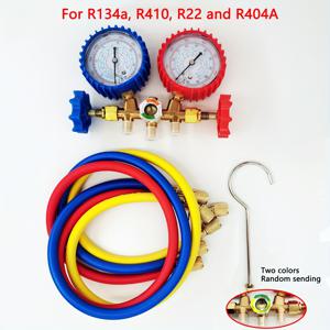 TEMU R410A R32 R22 R404A R134A 냉매 매니폴드 게이지 세트, 호스 및 후크가 있는 AC 압력 게이지 키트, 전기 필요 없음, HVAC 냉동 충전 유지 보수 도구