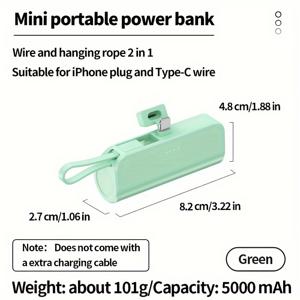 TEMU 5000mAh 초소형 파워뱅크 귀여운 배터리 팩, 전원 디스플레이 휴대용 충전기, 삼성 샤오미 아이폰6/7/8/10/11미니/13/14프로맥스+/XS/XR/프로 맥스/프로 호환 멀티 기능 케이블 내장 라인 타입 클라이너 포함|보조배터리