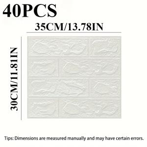 TEMU 40개 3D 벽 스티커 - 자체 접착 방수 및 방습 PVC 폼, 쉽게 벗겨내고 붙이기, 절단 없음, 거실 및 가정 장식에 이상적, 흰색 벽돌 텍스처, 내구성 및 청소가 쉬움, 벽 장식, 거실 향상, 현대 가정 장식, 쉽게 설치할 수 있는 스티커