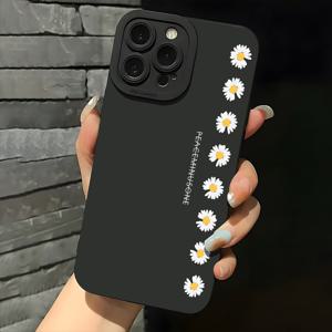 TEMU Peaceminusone Chrysanthemum 폰 케이스, Iphone 모델 16, 11, 15, 14, 13, 12 Pro Max, XR, Plus - 세련된 블랙 폰 케이스, 여성에게 완벽한 생일 선물 및 트렌디한 학교 돌아오기 선물.