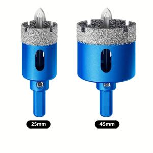 TEMU 18-68mm 구멍 뚫기 세트, 위치 드릴 포함, 파란색 표면, 양습 및 건조 사용 가능, 유리, 대리석, 그라니트, 돌, 세라믹에 적합, 각 세트에는 렌치가 포함되어 있습니다.