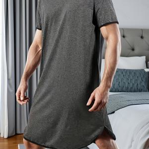TEMU 남성용 부드럽고 통기성 좋은 반팔 잠옷 - 검정색 흰색 트림, 라운드 넥, 세탁기 사용 가능, 봄/여름/가을용 편안한 폴리에스터 혼방