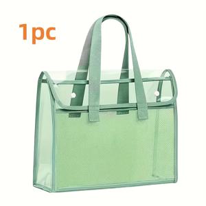TEMU 1개 대용량 투명 방수 PVC 휴대 가방, 확장 가능한 메쉬 정리함 포함 - 사무용품, 학교 문서, 가정 및 여행용 내구성 있는 파일 정리함 - 핑크 & 그린 옵션, 문서 보관 가방 | 메쉬 오거나이저 토트백 | 방수 PVC 소재