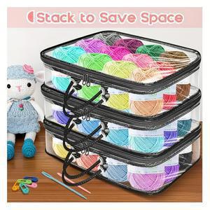 TEMU 지퍼 & 손잡이가 있는 3개 세트 화이트 투명 실 보관 가방, 12x16x4인치 스택 가능 니팅 바늘, 크로셰 후크, 컬러풀 볼드실용 - 내구성 있는 공예 용품 수납, 휴대용 핸들 디자인, 선명한 시각 재료, 실 보관함|뜨개실