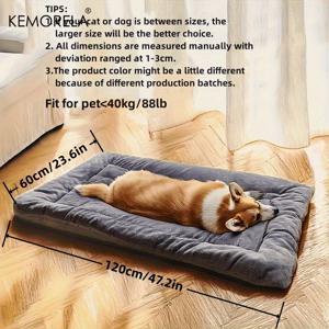 TEMU KEMORELA 초대형 플러시 개 침대 소파 - 두꺼운 슈퍼 소프트 폴리에스터 애완 동물 매트 소형, 중형 및 대형 개 및 고양이용 - 귀여운 직사각형 디자인 헤드레스트 및 높이된 리ム, 개 소파