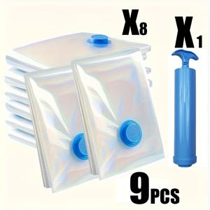 TEMU 9개 대형 진공 보관백 세트 15.75x23.62인치 + 수동 펌프 1개 포함 - 공간 절약, 밀폐 압축, 방진 및 방습 기능, 의류 및 침구용, 기숙사와 이사에 적합