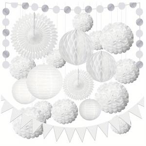 TEMU 20pcs 웨딩 장식 화이트, 웨딩 장식 세트와 종이 폼폼, 랜턴 화이트, 허니콤 볼, 삼각형 부닝 웨딩, 생일, 파티, 축하, 데이, 정원 장식