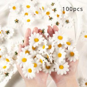 TEMU 100개 우아한 화이트 패브릭 데이지 인공 꽃, 노란색 중심 - 결혼식, 약혼식, 가정 및 파티 장식에 완벽 | 생동감 있는 플로랄 공예 재료, 장식 파티, 공예 재료