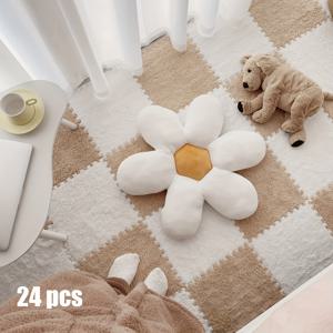 TEMU 24개, 스웨이드 스플라이싱 카펫, 침실 카펫, 퍼즐 카펫, 실내 카펫, 간단한 정사각형 바닥 매트, 홈 데코 룸 데코, 소음 차단 충격 흡수 매트, 게임 매트, 두꺼운 버전, 해상 운송 11.8x11.8인치, 1cm/0.39인치