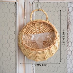 TEMU 시크한 라탄 벽걸이 바구니 - 장식용 예술적인 화분 & 난초 화분, 실내 정원 액세서리