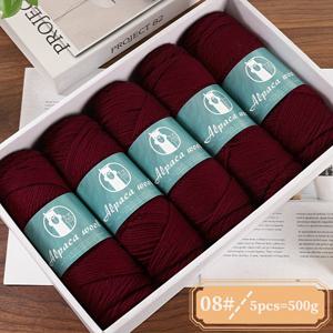 TEMU 5-팩 매력 엘프 알파카 울 원사, 각 500g, 80% 알파카 20% 폴리에스터 블렌드, 멀티 컬러 두께-얇은 원사 수제 스웨터, 스카프, 모자 - 셀프 스트라이핑, 옴브레, 마블, 쉐닐, 인조 모피, 로빙, 트위드, 헤더 원사 품종 팩