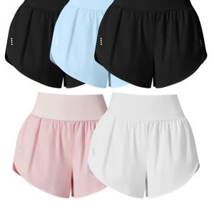 TEMU 5팩 여성 캐주얼 스포츠 반바지, 폴리에스터 85% 엘라스탄 15%, 중간 스트레치, 폴카 도트 패턴, 크로스 디테일, 니트 원단, 125g/m², 180g/m² 안감, 봄/여름/가을용|스포츠|반바지