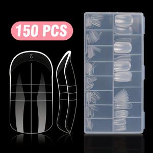 TEMU 150pcs 재사용 가능한 프랑스 팁 아크릴 발가락 모양 - 폴리머 젤 발가락 연장, 네일 아트 디자인, 살롱 및 DIY 가정용 완전 세트, 15 사이즈, 거친 마감, 네일 아트 용품 | 프랑스 팁 디자인 | 거친 마감 네일, 네일 아트 키트