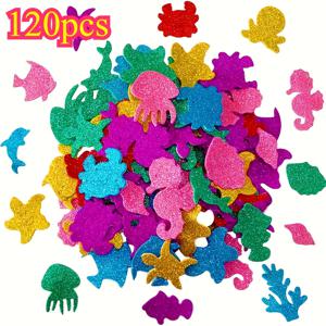 TEMU 60/120/180/300pcs 화려한 바다 테마 폼 스티커 - DIY 공예, 스크랩북, 인사 카드 및 가정 장식용 분홍색, 보라색, 파란색, 녹색 및 노란색으로 된 자체 접착 바다 동물, DIY 공예 용품 | 컬러풀한 공예 | 쉽게 붙이는 스티커, 바다 공예|카드스티커