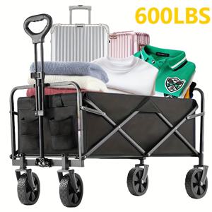 TEMU 1개 330/450/600 파운드 용량의 헤비듀티 접이식 카트, 360° 전지구용 바퀴 및 측면 포켓 포함 - 캠핑, 해변, 정원 가꾸기, 스포츠, 쇼핑, 야외 장비 운반을 위한 내구성 있는 금속 프레임 휴대용 트롤리 | 다목적 아웃도어 카트 | 견고한 손잡이 디자인, 굴러가는 수납 카트