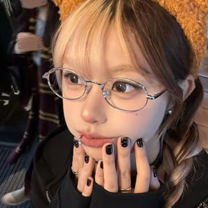 TEMU 여성용 빈티지 은색 타원형 메탈 프레임 안경, 트렌디한 순수 욕망 무번호 장식 안경