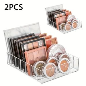 TEMU 2pcs 투명 플라스틱 메이크업 정리함 7개의 구획 - 투명 립스틱 & 아이섀도우 홀더, 화장품 보관 트레이, 브러시, 제품, 필수 홈 반려 액세서리, 메이크업 브러시|립스틱