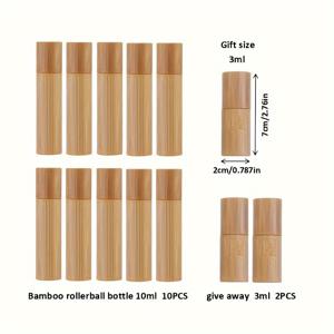TEMU 5/10/20개 자연.bamboo 롤러볼 병 3ml 무료 샘플 - 휴대용, 고품질 유리 재충전 가능한 향수 및 에센셜 오일 병, 바미 물질, 세련된 디자인 여행 및 일상 사용, 향수 여행용 크기, 우아한 , 내구성 구조