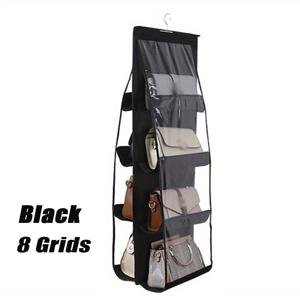 TEMU 1pc 핸드백 걸이형 정리함, 옥스포드 천, 접이식, 유니버설 피트, 6/8 포켓, 그레이 및 블랙, 천 재질, 보관 가방 포함, 가족 옷장, 침실용