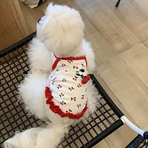 TEMU 체리 레드 개 선플리스 드레스, 러플 밑단 & 딸기 장식 - 소형에서 중형 견종을 위한 귀여운 여름 애완동물 의류, 손세탁 전용, 개 옷|강아지옷