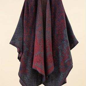TEMU 여성용 플러스 사이즈 블랙 앤 화이트 파이즐 숄 - V넥, 비대칭 카프 카디건, 버튼 프론트, 가을 & 겨울에 완벽, 캐주얼 웨어블 블랭킷, 캐주얼 웨어블 블랭킷|파이즐 패턴|조금 늘어나는 소재