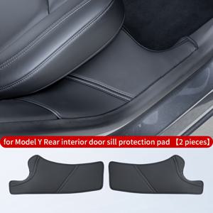 TEMU 2pcs 세트, for Tesla Model Y 후면 도어 실 보호 패드용, 인조 가죽 안티 킥 환영 페달 프로텍터, 쉬운 설치 및 청소, 내부 도어 엣지 가드