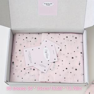 TEMU 50개 핑크색 별과 달 패턴 아트 페이퍼 타월, 추수감사절, 베이비 샤워 파티, 선물 가방, 생일, 봄 결혼식 장식, 상자 및 바구니 채우기에 적합, 14*20인치