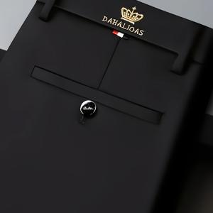 TEMU 크라운 디자인의 남성용 슬림핏 스트레치 드레스 팬츠 - 사계절 편안함, 블랙, 폴리에스터 혼방, 단추 클로저, 미드 라이즈, 광택 마감