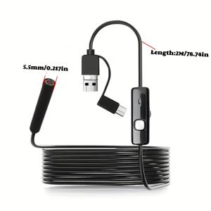 TEMU 3-in-1 HD 내시경, USB/Type-C 연결이 있는 5.5mm 산업용 보스코프 - 자동차 및 공기 조절 장치 파이프 검사에 적합, 내구성이 뛰어난 PVC 소재, 배터리 필요 없음, 자동차 검사 도구|전문 보스코프|고품질 프린트