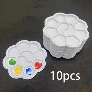 TEMU 10pcs 미니 꽃 모양 플라스틱 그림판 보드 - 물감, 아크릴, 페놀릭 오일용 아트 트레이, 페인트 혼합 및 공예에 완벽한 그림 용품 | 재미있는 디자인 | 견고한 플라스틱, 꽃 그림 트레이