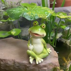 TEMU 연꽃잎 우산을 든 기발한 개구리 조각상 - 레진 야외 정원 동상, 아버지의 날 선물용 러스틱 동물 장식, 방수 DIY 조경 예술, 전기 필요 없음