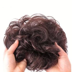 TEMU 여성용 우아한 갈색 곱슬 가발 앞머리 - 볼륨감 있는 클립인 헤어피스, 짧은 웨이브 스타일, 탈모 커버링, 모든 인종에 적합, 다용도 헤어스타일, 휴가용 헤어스타일