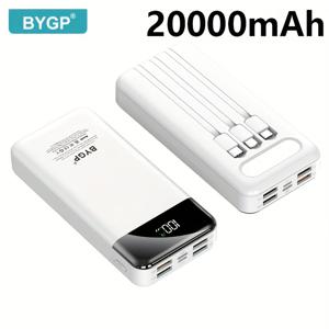 TEMU BYGP 20000mAh 휴대용 충전기, LED 전원 디스플레이 및 야간 조명이 있는 20W 고속 USB-C 충전, 모든 USB 충전 가능, ≤36V, iPhone/Android 장치용 리튬 폴리머 충전식 배터리