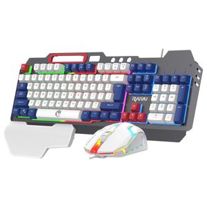 TEMU 1pc T16 LED 백라이트 기계식 키보드 및 광학 마우스 콤보, 내구성이 뛰어난 금속 하단 쉘, 유선, 배터리 필요 없음, PC 게임 설정과 호환 가능 - 화이트/블랙|키보드|독거미키보드|게임