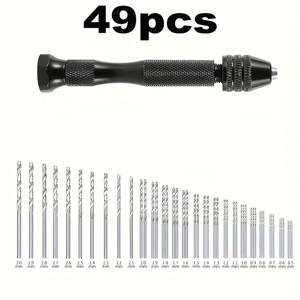 TEMU 49개 알루미늄 DIY 핸드 드릴 키트, 키리스 척 및 합금 드릴 비트 포함 - 정밀 제작 미니어처 도구.