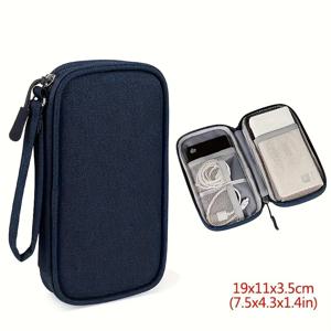 TEMU 휴대용 전자 액세서리 정리함, 다기능 여행 파우치 코드, 경량 마우스, 파워 뱅크, 블랙 패브릭, 여성 패션 액세서리 가방|보조배터리