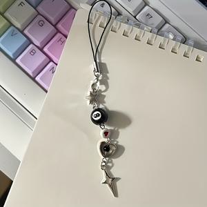 TEMU 클래식한 스타일의 블랙 8형 비즈 폰 찰름, 합금 펜던트, 우아한 디자인, 커플용 폰 및 가방 액세서리 선물