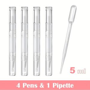 TEMU 5개입 빈 큐티클 오일 펜 세트, 2ml/5ml 일회용 투명 펜과 피펫, 브러시 팁이 있는 빈 네일 오일 펜, 속눈썹 성장 액체 튜브, 화장품 립글로스 컨테이너 어플리케이터용