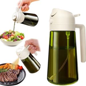 TEMU 2-in-1 올리브 오일 스프레이어 및 디스펜서 병, 470ml - BPA 프리 유리, 누출 방지 디자인, 쉽게 누르는 스프레이 기능 - 요리, 샐러드 드레싱, 바베큐 및 주방 사용에 이상적, 요리용 오일 디스펜서|분사 오일 병|인체공학적 디자인|오일스프레이