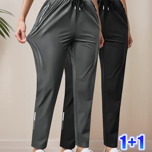 TEMU 2pcs 여성 패션 미드 라이즈 캐주얼 스포츠 레깅스, 드로스트링 허리, 지퍼 포켓 - 고스트레치 소재, 요가, 조깅, 사이클링, 사이클링 액세서리에 이상적 | 스타일리시한 캐주얼 의류 | 드로스트링 허리밴드|요가