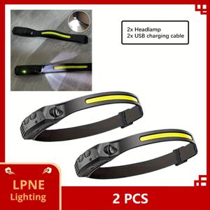 TEMU 2개 세트 마크로코스모 슈퍼 LED 헤드램프 모션 센서 포함, USB 충전식 COB 헤드라이트, 조절 가능하고 가벼운 디자인, 스포츠 및 야외 활동용 넓은 범위 조명, 핸즈프리 라이트닝 | 조절 가능한 헤드라이트 | 탄성 헤드밴드, 충전식 헤드램프