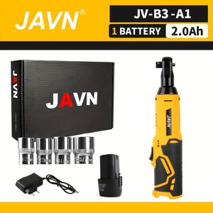 TEMU JAVN 무선 전기 래칫 렌치 - 토크 45NM(33피트파운드), 3/8인치 드라이브, 2000mAh 리튬 배터리, 자동차 수리 및 홈 DIY용 긴내구성 노란색 파워툴, 직각 디자인, 유럽형 플러그 (남성을 위한 선물)|DIY