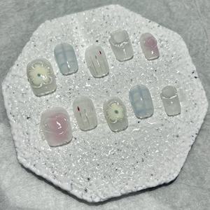 TEMU 10개 손수 만든 손톱, 도파민 손수 만든 손톱, 만화 귀여운 블러시 네일 아트, 분리 가능한 달콤하고 재미있는 짧은 손톱 (젤 접착제 1개 + 마찰 스트립 1개 + 나무 막대 1개 포함, 주의: 접착제 없음)
