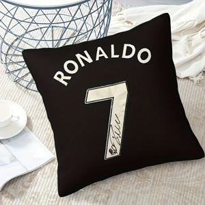 TEMU CR7 호날두 빈티지 축구 저지 쿠션 커버 1개 18x18인치 - 흑백 단면 프린트, 보이지 않는 지퍼 클로저가 있는 100% 폴리에스터, 세탁기 사용 가능한 스포츠 팬용 장식 베개 케이스, 홈 데코(내부 삽입물 미포함), 스포츠 팬 장식 | 축구 테마의 장식 | 피부 친화적 원단, 축구 방 장식