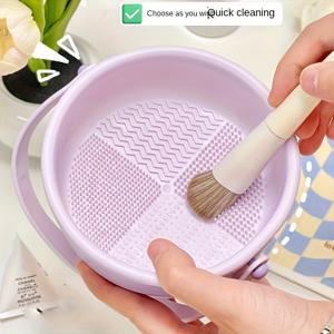 TEMU 3-in-1 메이크업 브러시 및 미용 스펀지 청소 도구 세트 - 다기능, 알코올 없음, 전기 없음 - 청소기, 건조대, 보관 정리함 포함 - 그녀에게 이상적인 선물, 브러시 청소 솔루션 | 장식 청소 세트 | 내구성 있는 청소