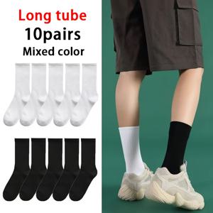 TEMU 봄과 여름용 혼합 색상 긴 튜브 스포츠 농구 냄새 방지 커플 양말 5/10켤레 세트, 블랙 & 화이트 트렌디