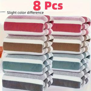 TEMU 8pcs 퀵 드라이, 초소프트 폴리에스터 블렌드 욕실 타월 - 생동감 있는 줄무늬 디자인, 13.7x29.5 인치, 스파, 살롱, 욕실 및 주방에 완벽 - 손세탁만, 살롱 타월 | 생동감 있는 줄무늬 타월 | 폴리에스터 블렌드 타월, 세탁용품